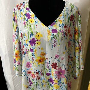 Andree by Unit Floral V Neck Blouse 1XL | Plus Size Boho Chic Resortwear